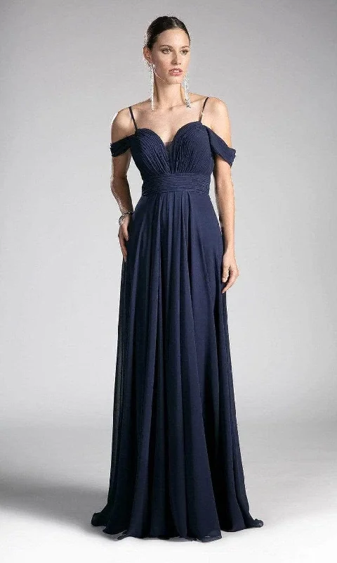 Ladivine CJ241 - Plunging Sweetheart Cold Shoulder Chiffon Gown