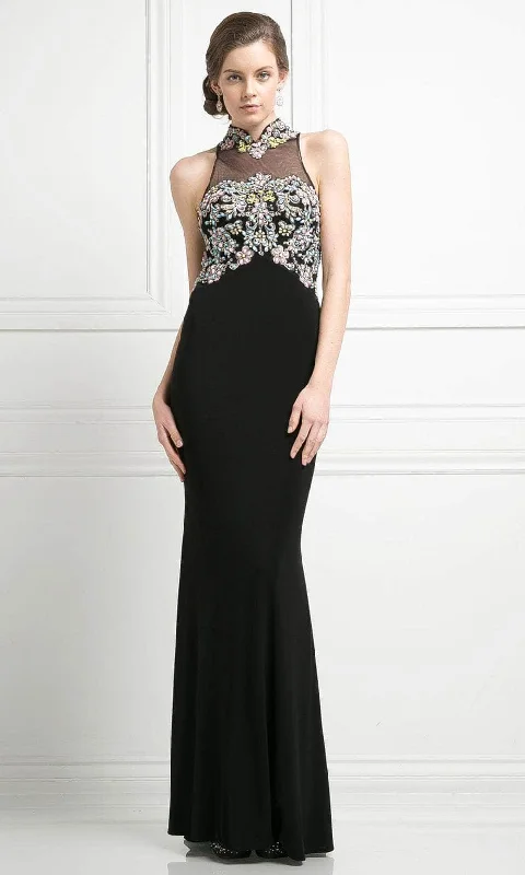 Ladivine CK43 - Rhinestone Accented Halter Gown