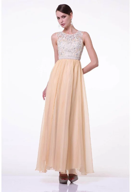 Ladivine J710 - Embellished Jewel Neck A-line Evening Gown