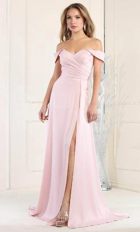 May Queen MQ1960 - Draped Off Shoulder Prom Dress