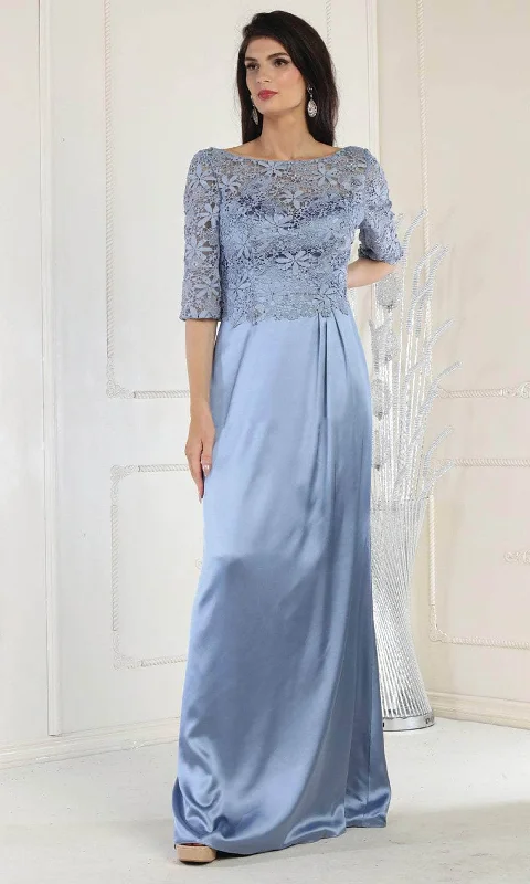 May Queen MQ1969 - Quarter Length Lace Satin Gown