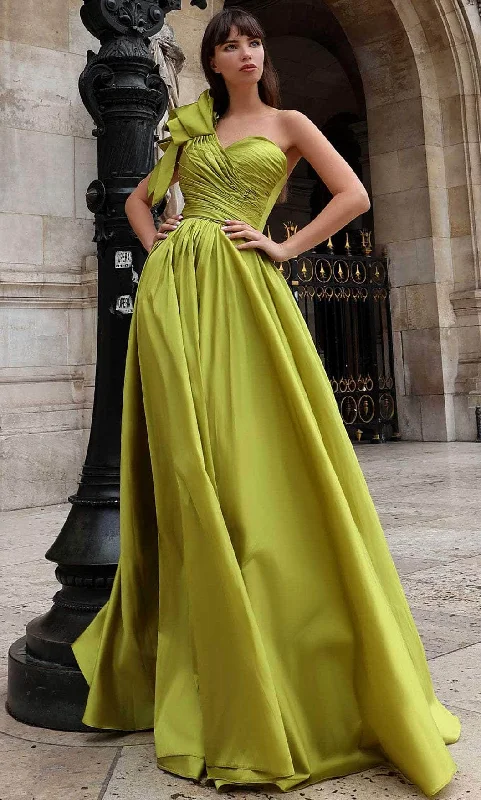 MNM Couture K4026 - Ruched Bodice Bow Accented Prom Gown