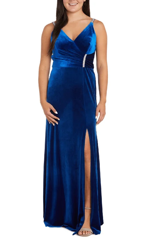 Nightway 22093 - Rhinestone Accent V-Neck Evening Gown