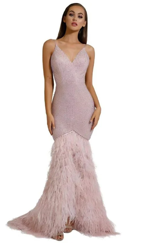 Portia and Scarlett - PS6826 V Neck Feathered Dress