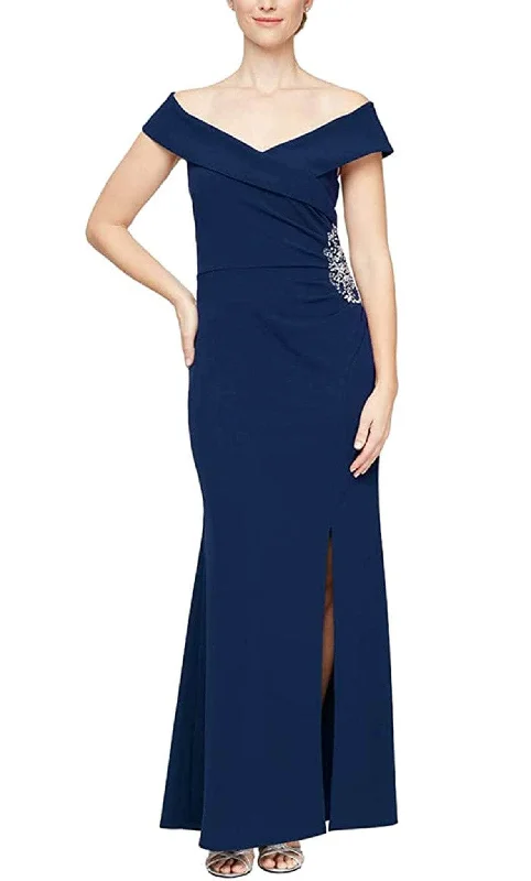 SLNY 9137212 - Cap Sleeve Ruched Evening Dress